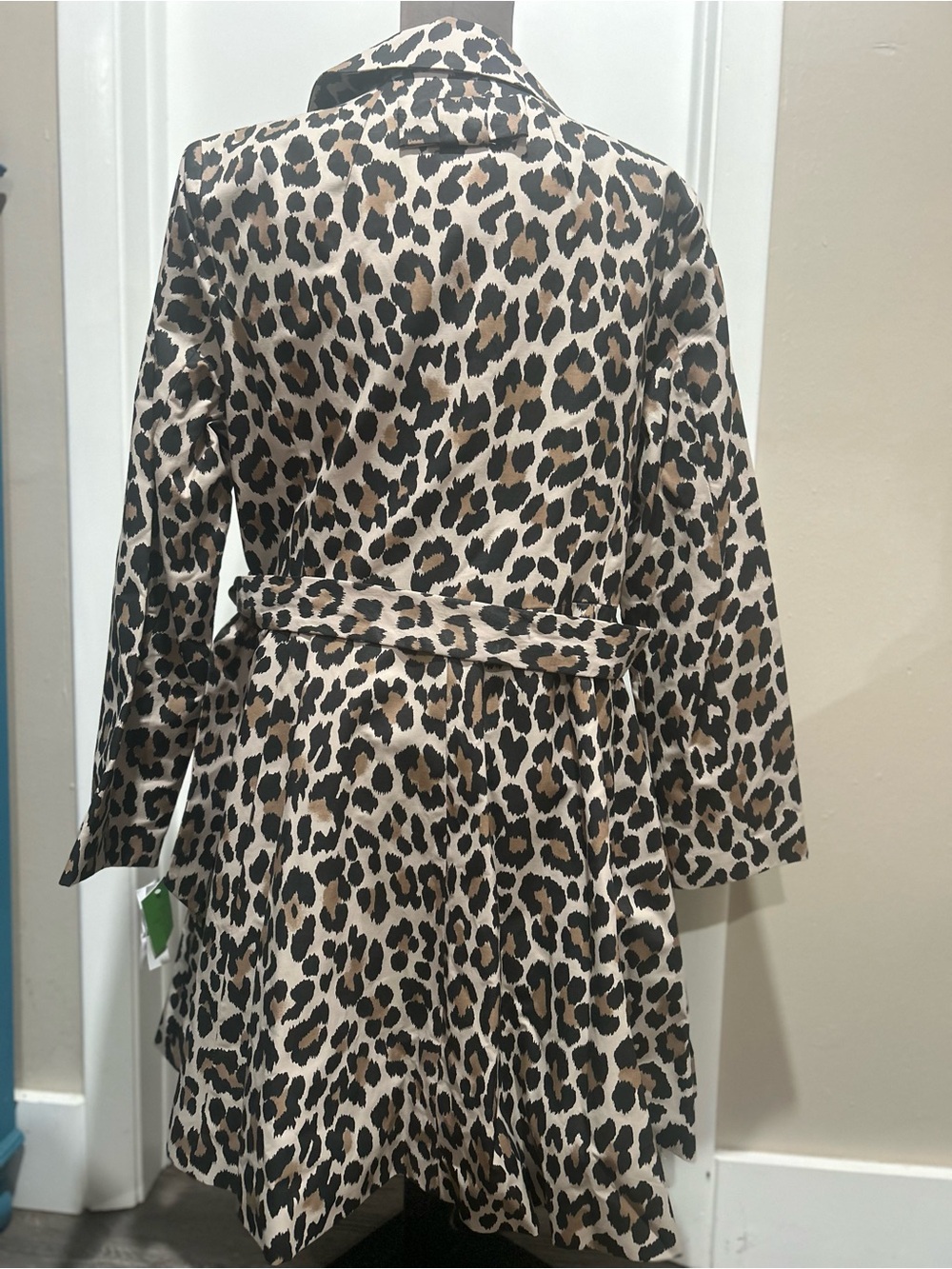 Kate Spade Leopard Trench Coat Womens Large Belted Flared Animal Print NWT new - Picture 6 of 13